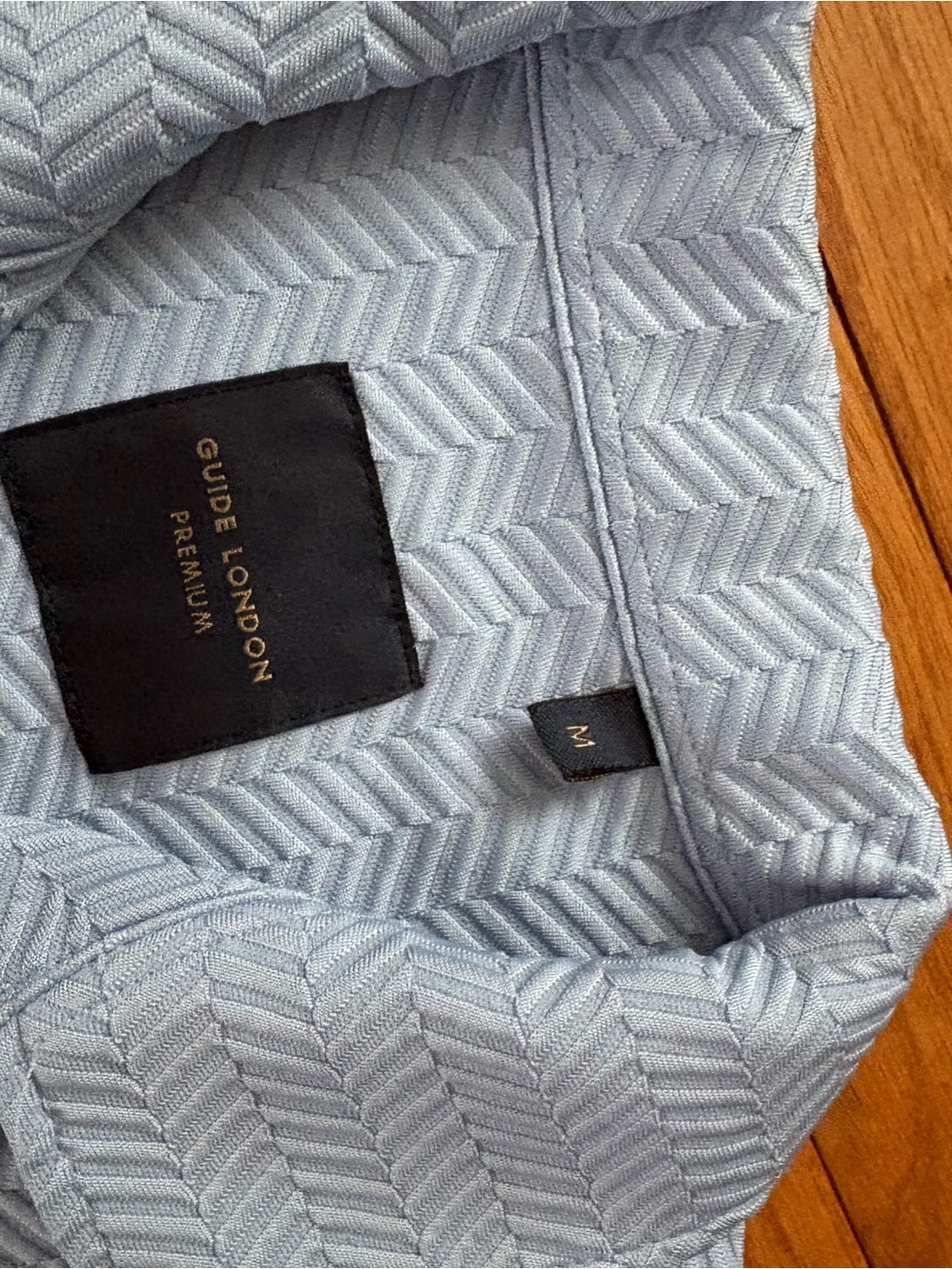 Men's Light Blue Short-Sleeve Button-Down Shirt — Modern Chevron Pattern - Picture 11 of 11